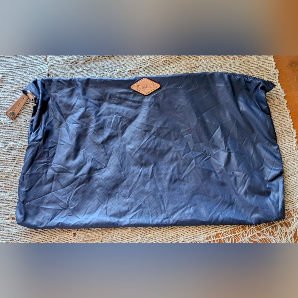 MZ Wallace Travel Bag  Zippered Smooth Nylon Pouch in Midnight Blue  15"x10"